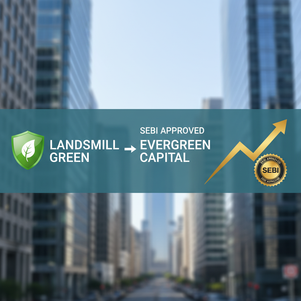 A banner showing "Landsmill Green -> Evergreen Capital, SEBI Approved" with a green shield and an upward arrow.