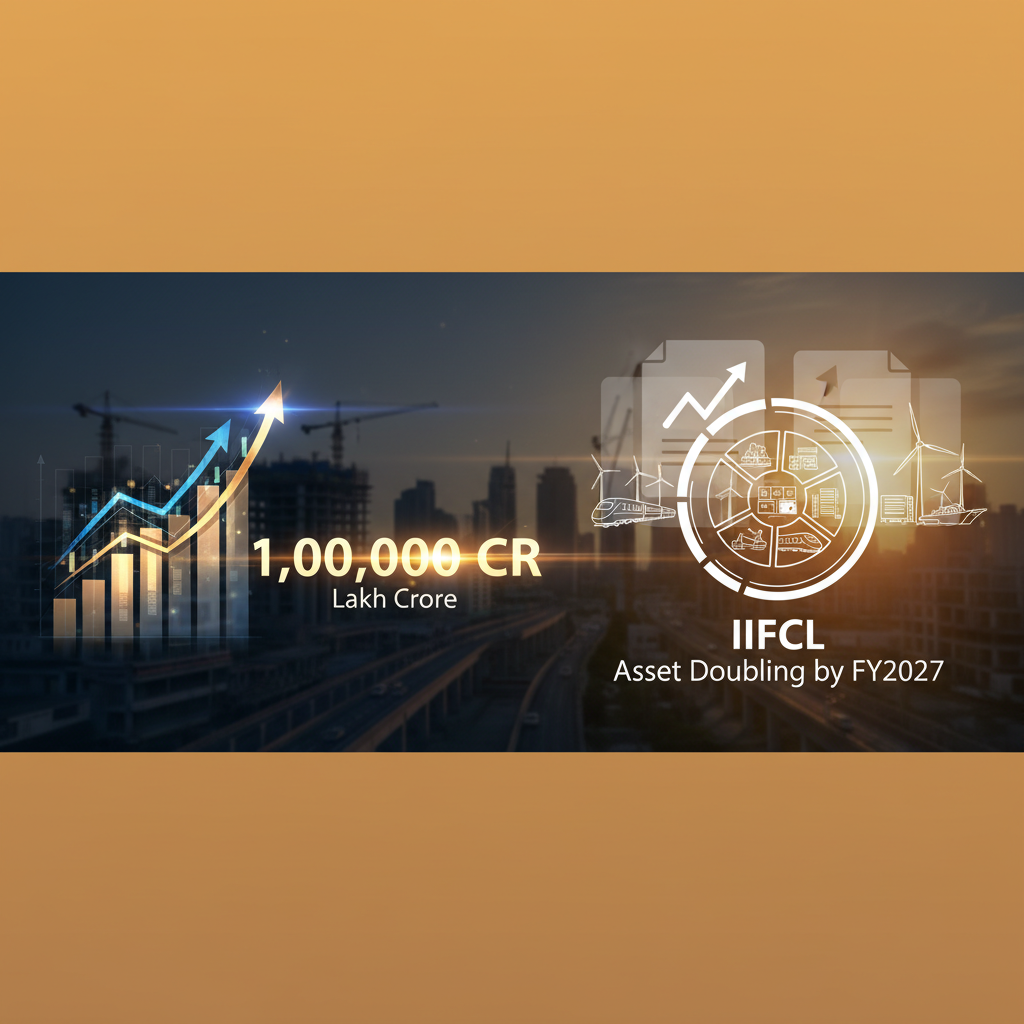 A modern infographic showing growth charts, currency, and infrastructure elements against a city skyline.