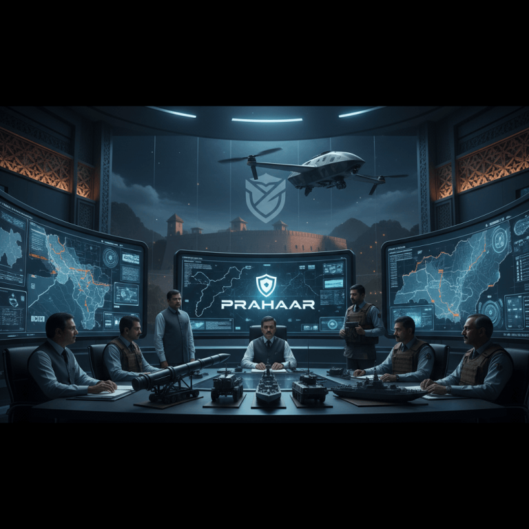 High-level Indian government officials in a command center discussing security.