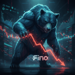 A powerful, dark bear with glowing eyes stands aggressively over a downward-trending stock graph.