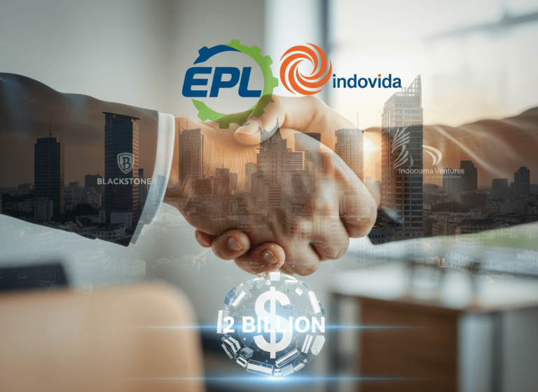 Two hands shaking with a modern cityscape and company logos in the background, symbolizing a major business merger.